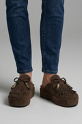 Leather sandals with round toe and slip-on fit, product still life