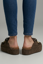 Leather sandals with round toe and slip-on fit, product still life