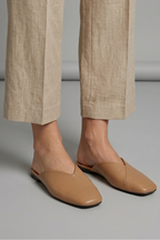 Leather sandals with square toe, product still life