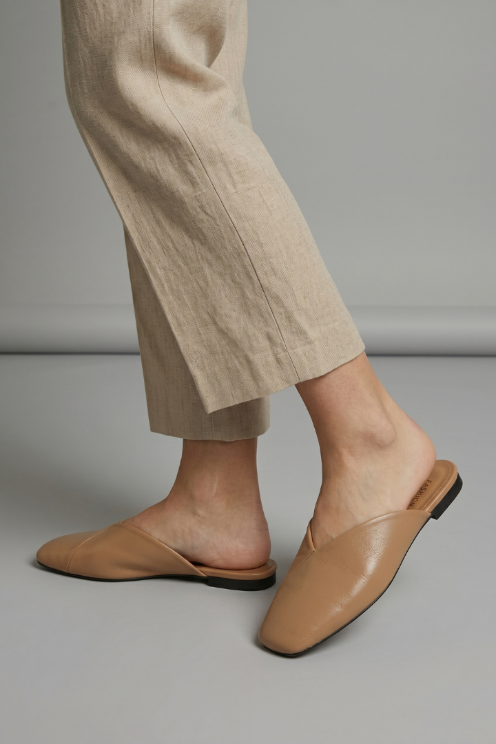Leather sandals with square toe, product still life