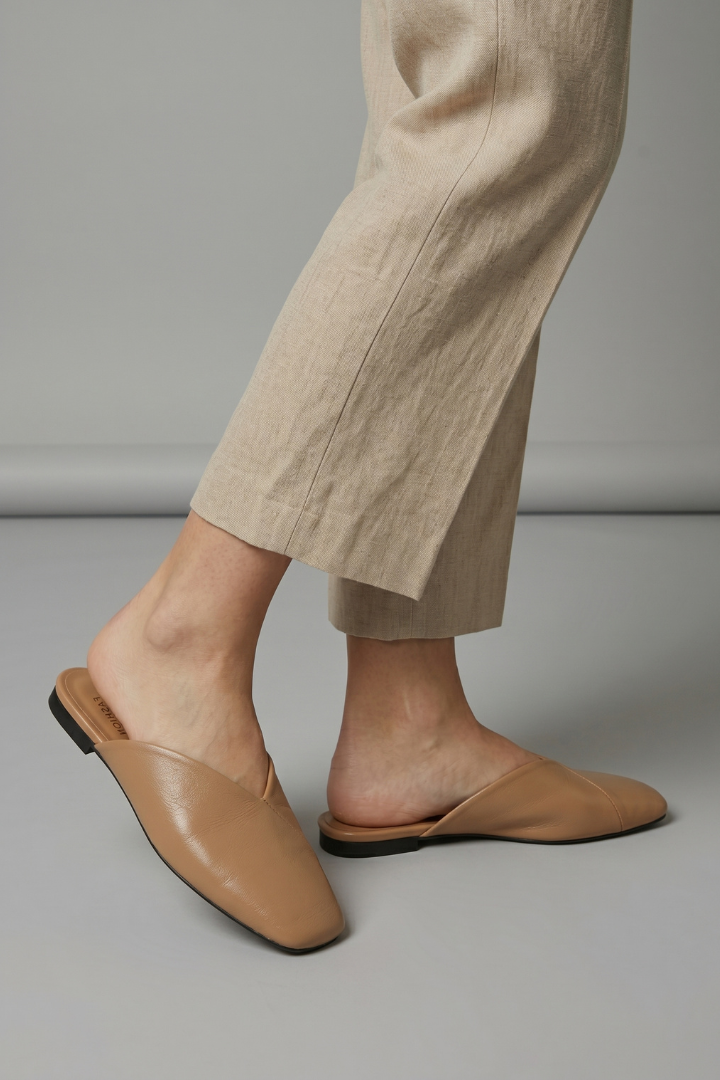 Leather sandals with square toe, product still life