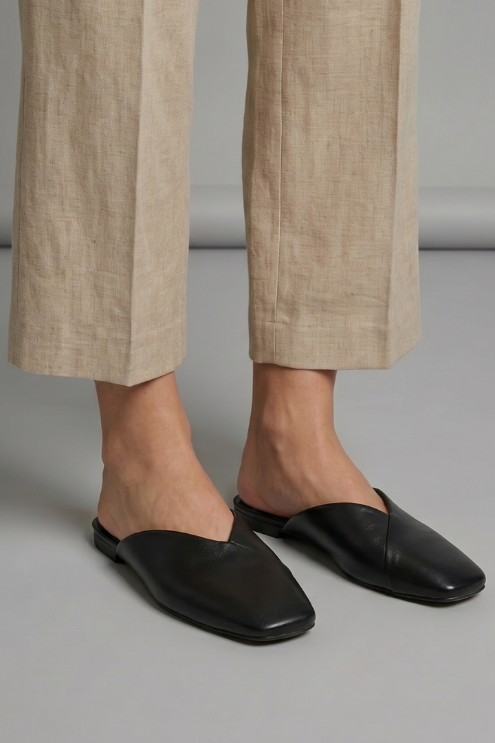 Leather sandals with square toe, product still life