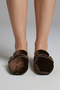 Coffee brown leather mule slippers with square toe