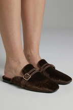 Coffee brown leather mule slippers with square toe