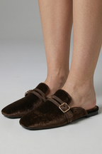 Coffee brown leather mule slippers with square toe