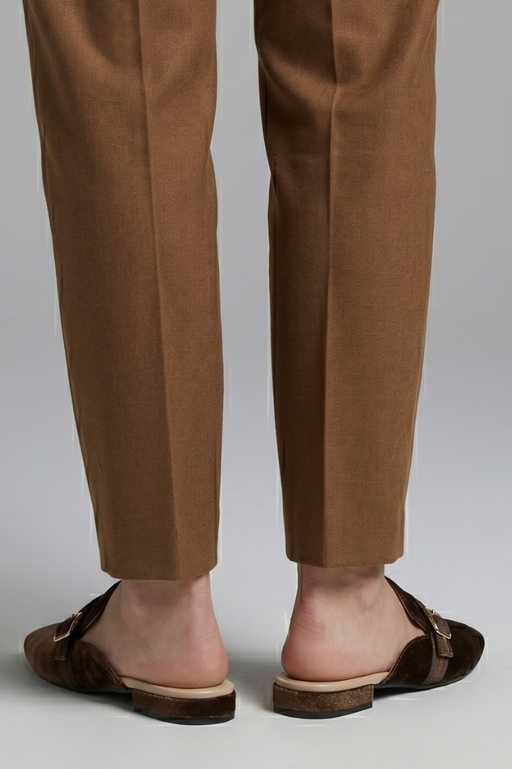 Coffee brown leather mule slippers with square toe