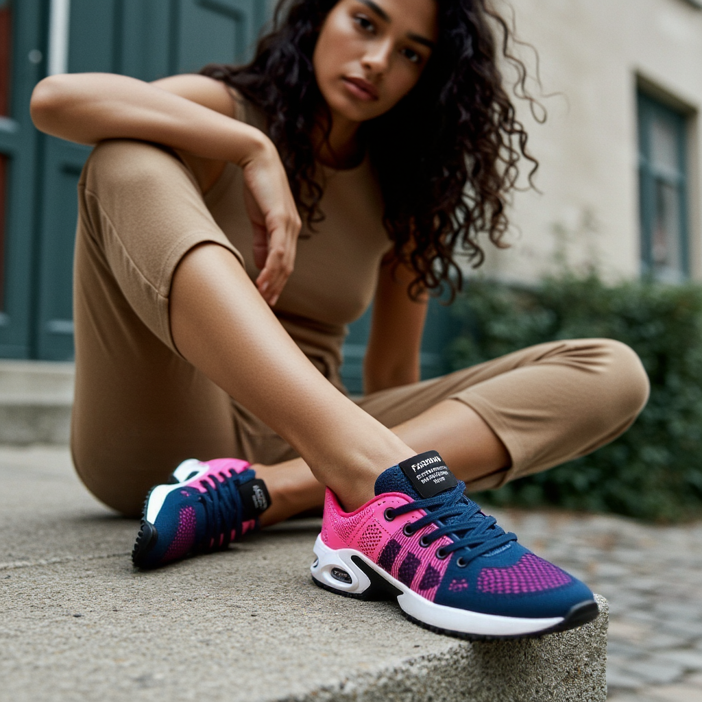 Women's pink and blue lightweight cushioned running trainers