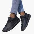 Women's black wide fit chunky trainers with a cushioned sole