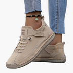 Women's beige wide fit chunky trainers with a cushioned sole