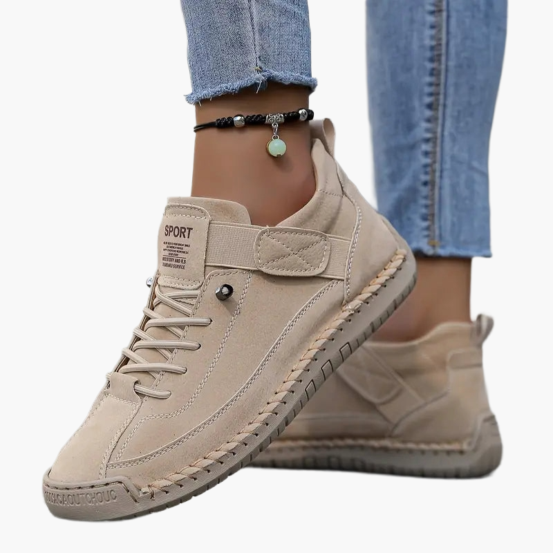 Women's beige wide fit chunky trainers with a cushioned sole