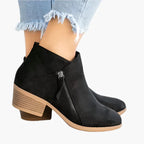 Women's blue vintage-style ankle boots with a cushioned stable heel
