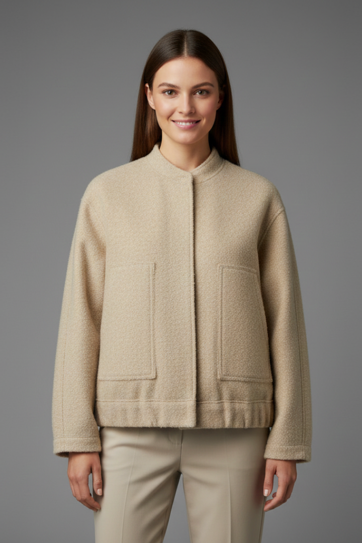 Women's oversized textured jacket with ribbed collar, product photo