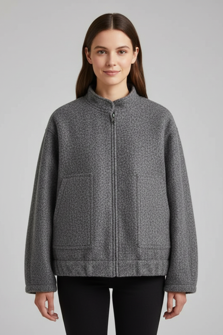 Women's oversized textured jacket with ribbed collar, product photo