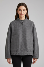 Women's oversized textured jacket with ribbed collar, product photo