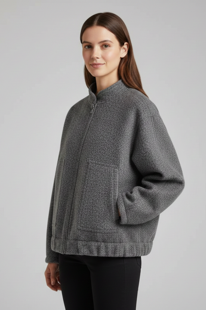 Women's oversized textured jacket with ribbed collar, product photo
