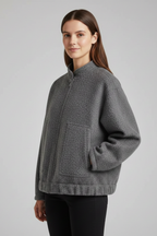 Women's oversized textured jacket with ribbed collar, product photo