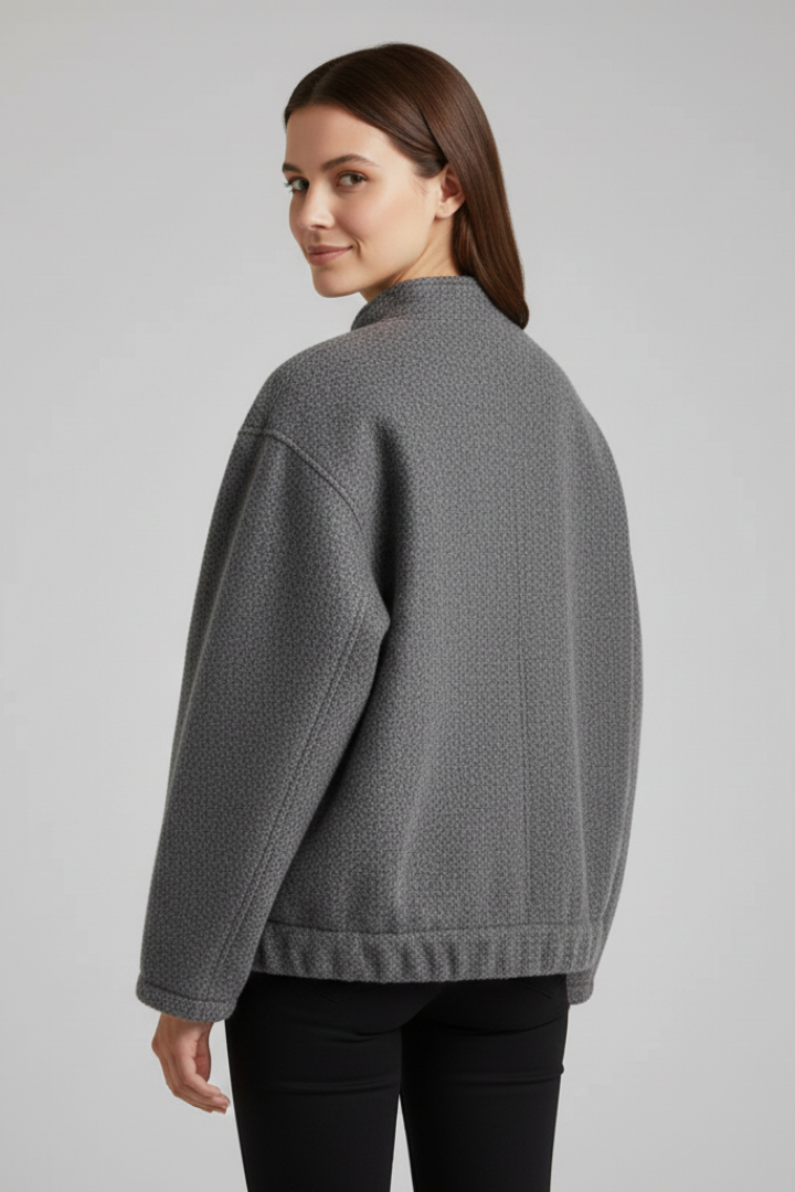 Women's oversized textured jacket with ribbed collar, product photo