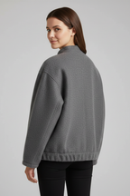 Women's oversized textured jacket with ribbed collar, product photo