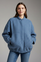Women's oversized textured jacket with ribbed collar, product photo