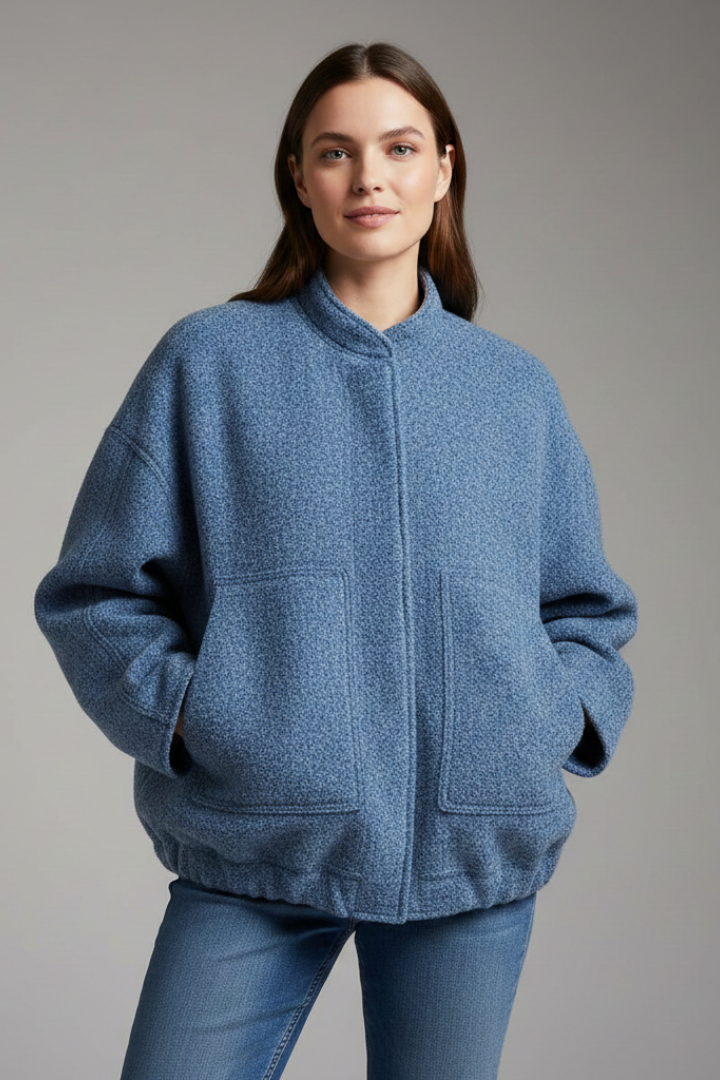 Women's oversized textured jacket with ribbed collar, product photo