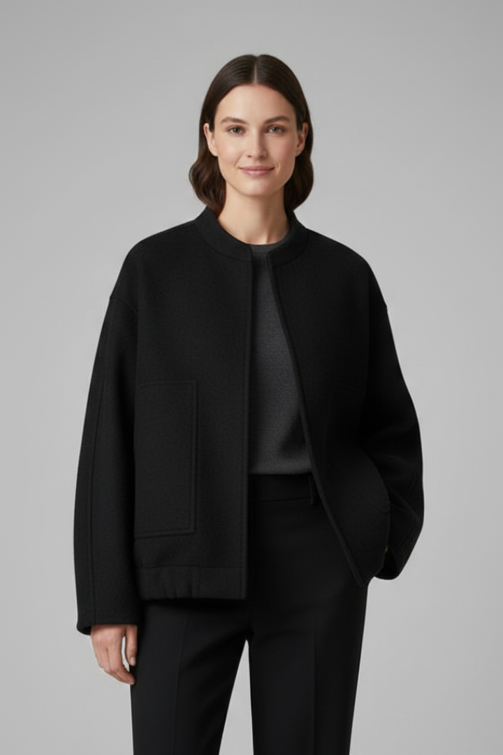 Women's oversized textured jacket with ribbed collar, product photo