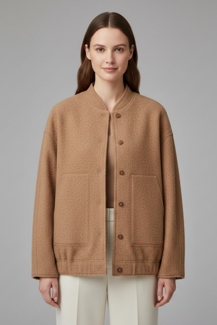 Women's oversized textured jacket with ribbed collar, product photo
