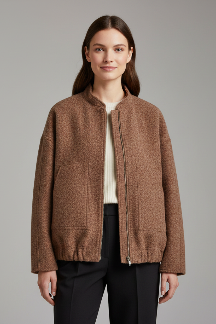 Women's oversized textured jacket with ribbed collar, product photo