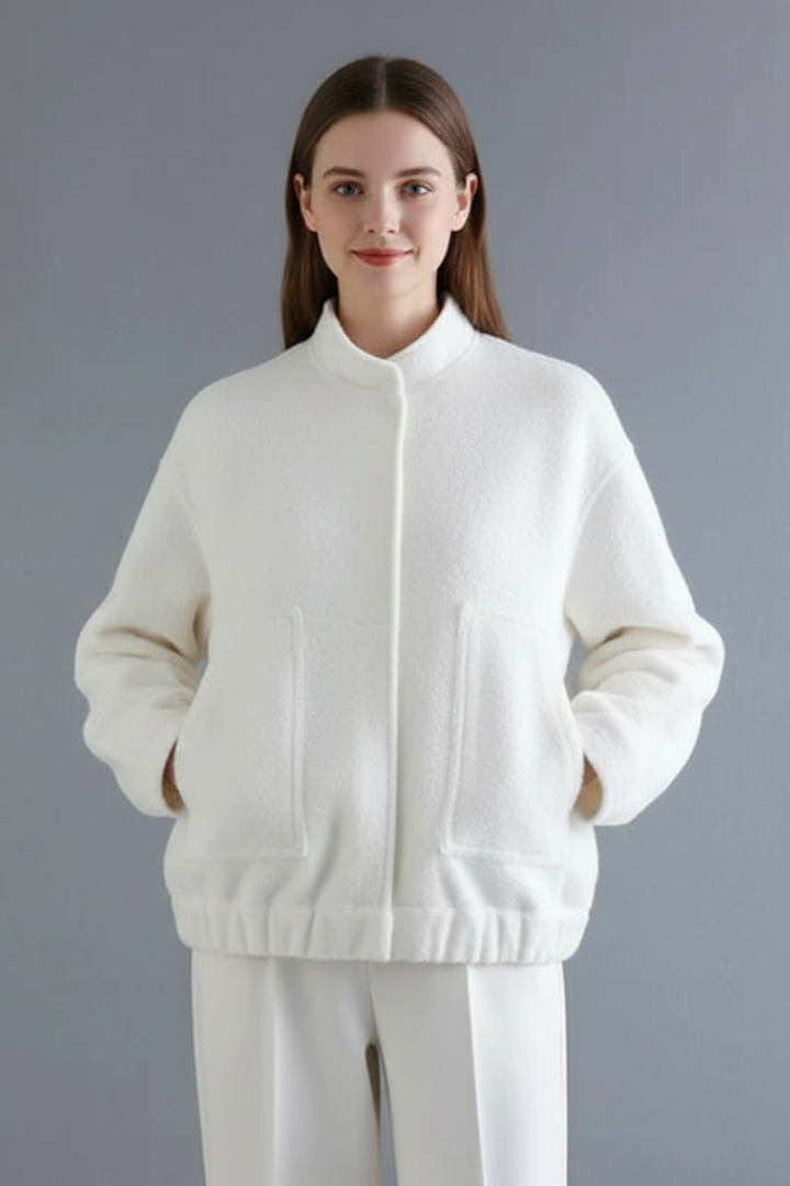 Women's oversized textured jacket with ribbed collar, product photo