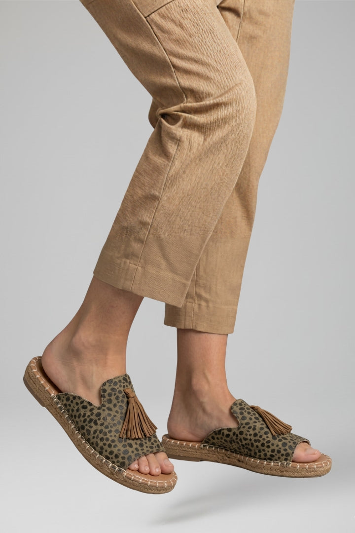 Slip-on comfort sandals with cushioned footbed, product still life