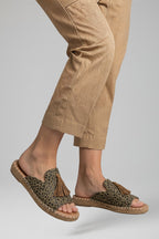 Slip-on comfort sandals with cushioned footbed, product still life