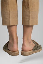 Slip-on comfort sandals with cushioned footbed, product still life
