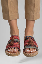 Slip-on comfort sandals with cushioned footbed, product still life