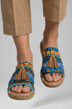 Slip-on comfort sandals with cushioned footbed, product still life