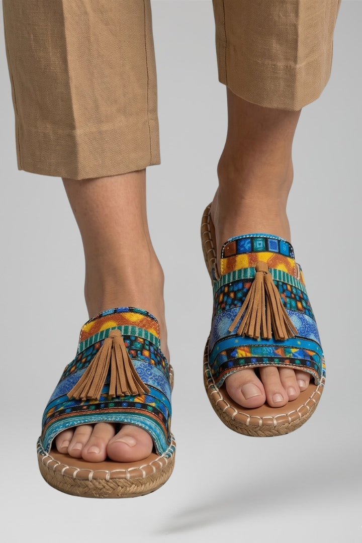 Slip-on comfort sandals with cushioned footbed, product still life