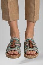 Slip-on comfort sandals with cushioned footbed, product still life