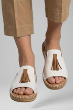 Slip-on comfort sandals with cushioned footbed, product still life