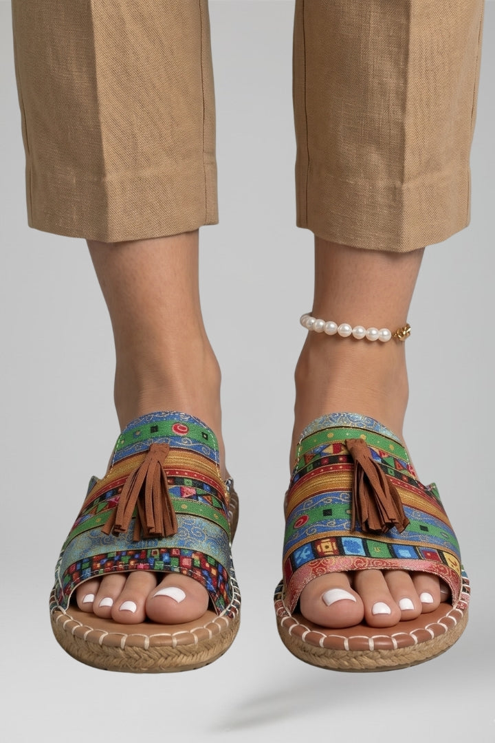 Slip-on comfort sandals with cushioned footbed, product still life