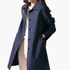Women's dark blue cropped single-breasted trench coat for the office