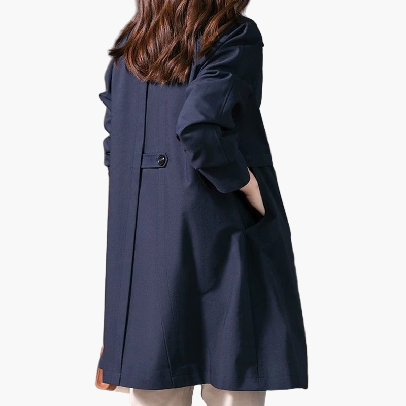 Women's dark blue cropped single-breasted trench coat for the office