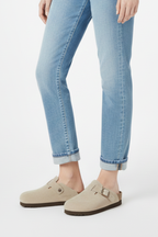 Beige slippers with wide straps and moulded footbed