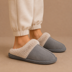 Suede fur-lined mule slippers, top view