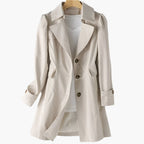 Women's beige belted longline trench coat for everyday autumn wear