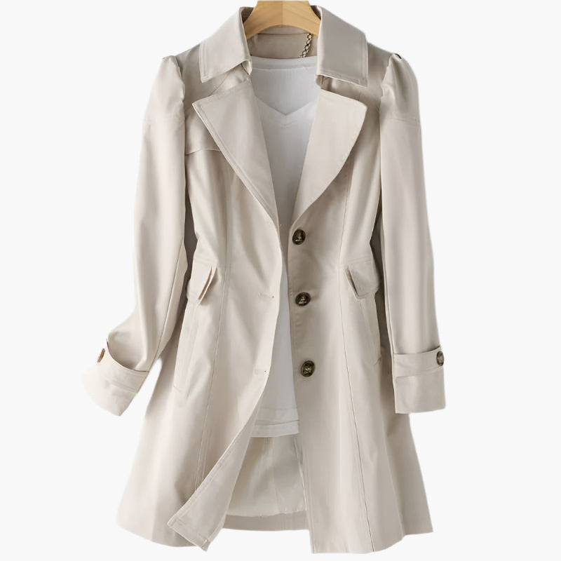 Women's beige belted longline trench coat for everyday autumn wear