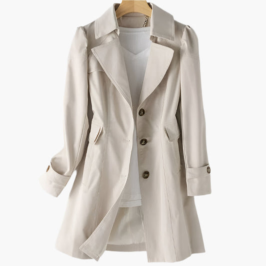 Women's beige belted longline trench coat for everyday autumn wear