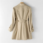 Women's beige belted longline trench coat for everyday autumn wear