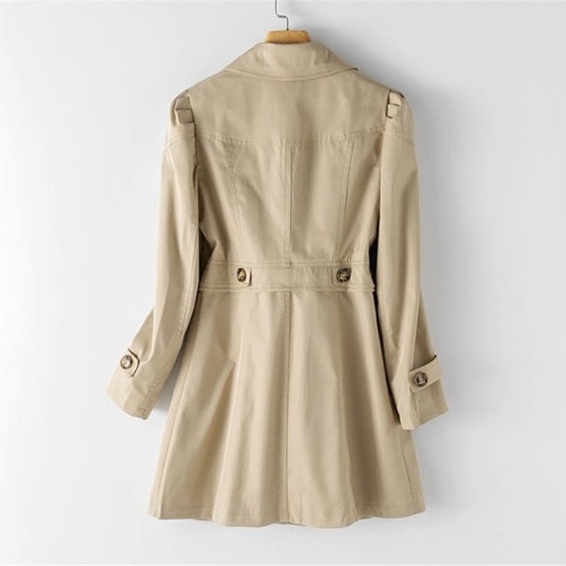 Women's beige belted longline trench coat for everyday autumn wear
