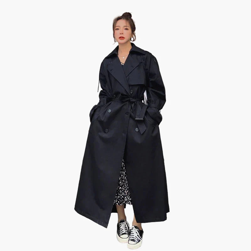 Women's khaki oversized double-breasted trench coat for autumn
