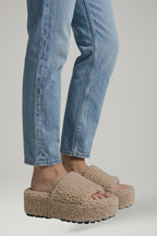 Close-up of platform sole on wedge sandals