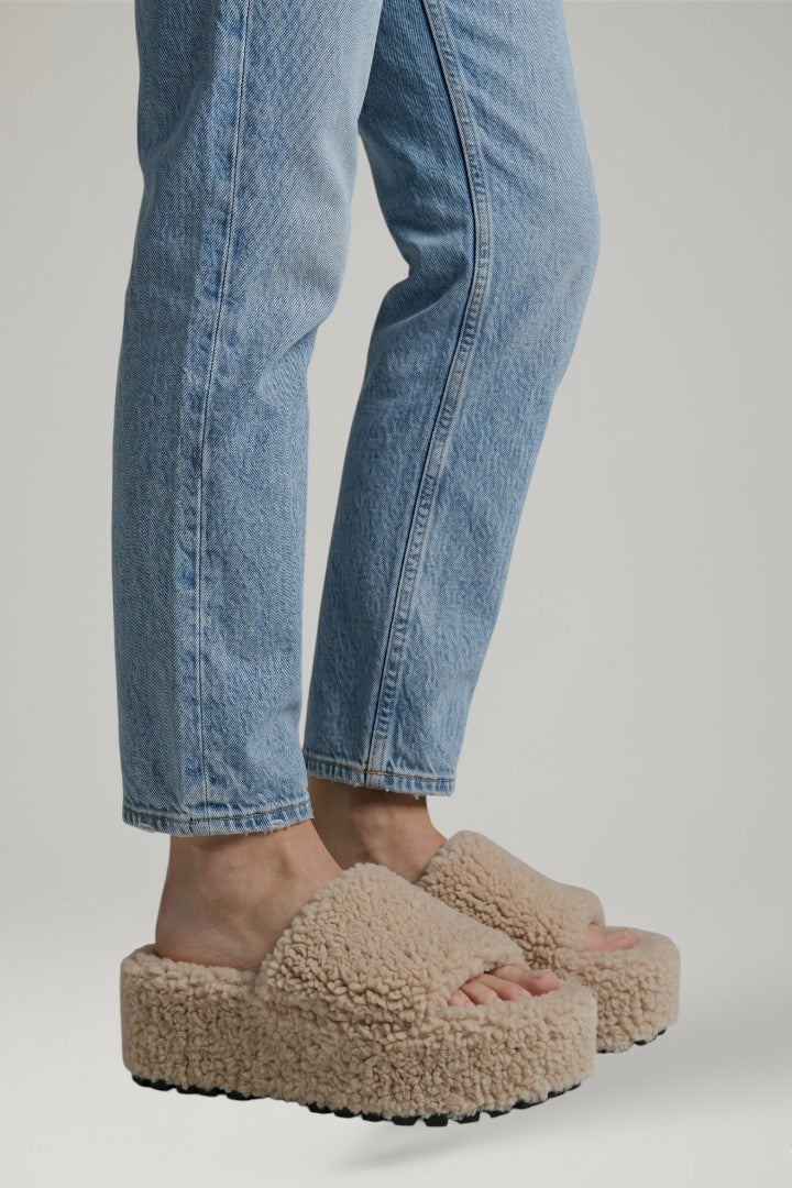 Close-up of platform sole on wedge sandals