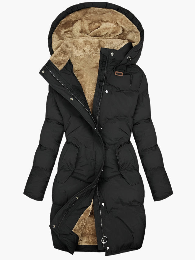Women's green padded hooded puffer coat for autumn outdoor wear